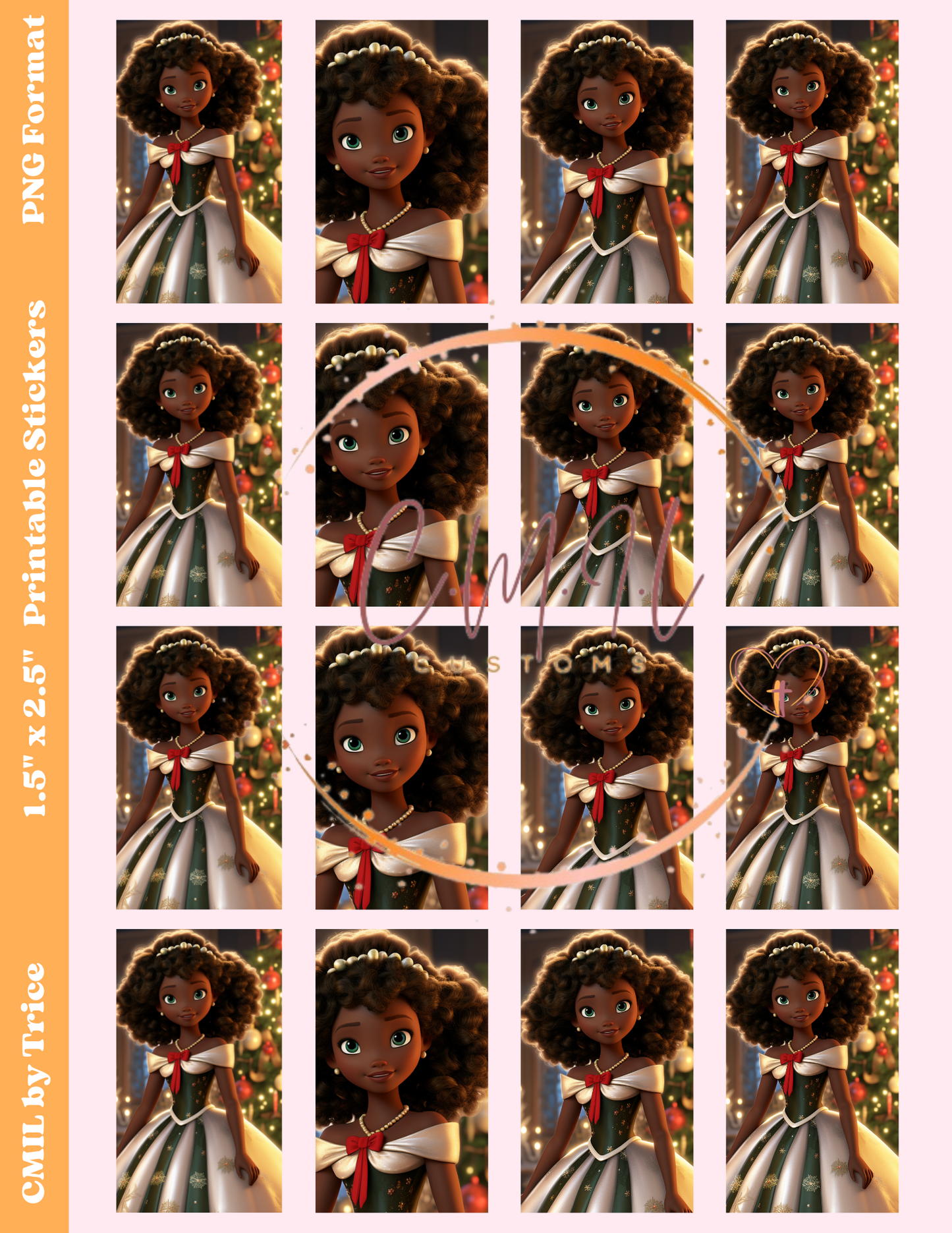 Christmas Princess Ball Stickers - Digital Download