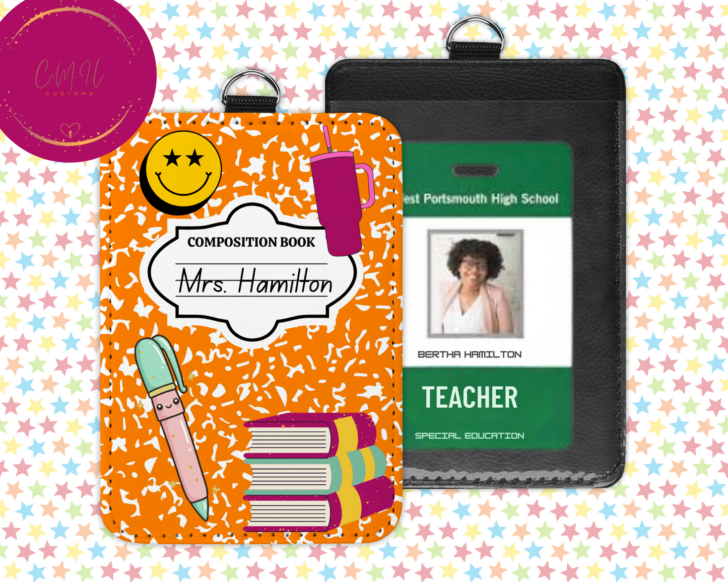 Teacher ID Badge Holder with Clear Back Pocket Template -Digital Download