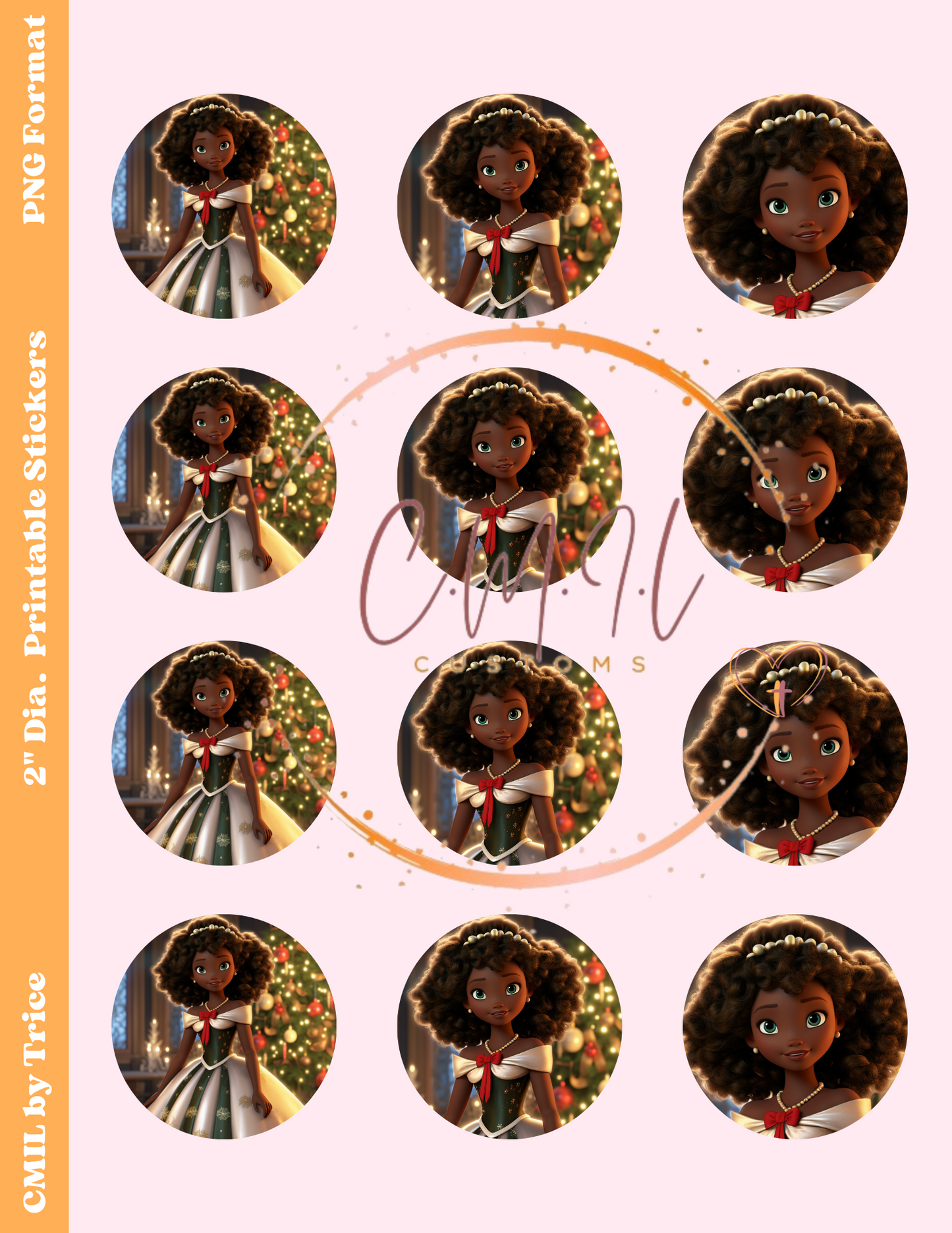 Christmas Princess Ball Stickers - Digital Download