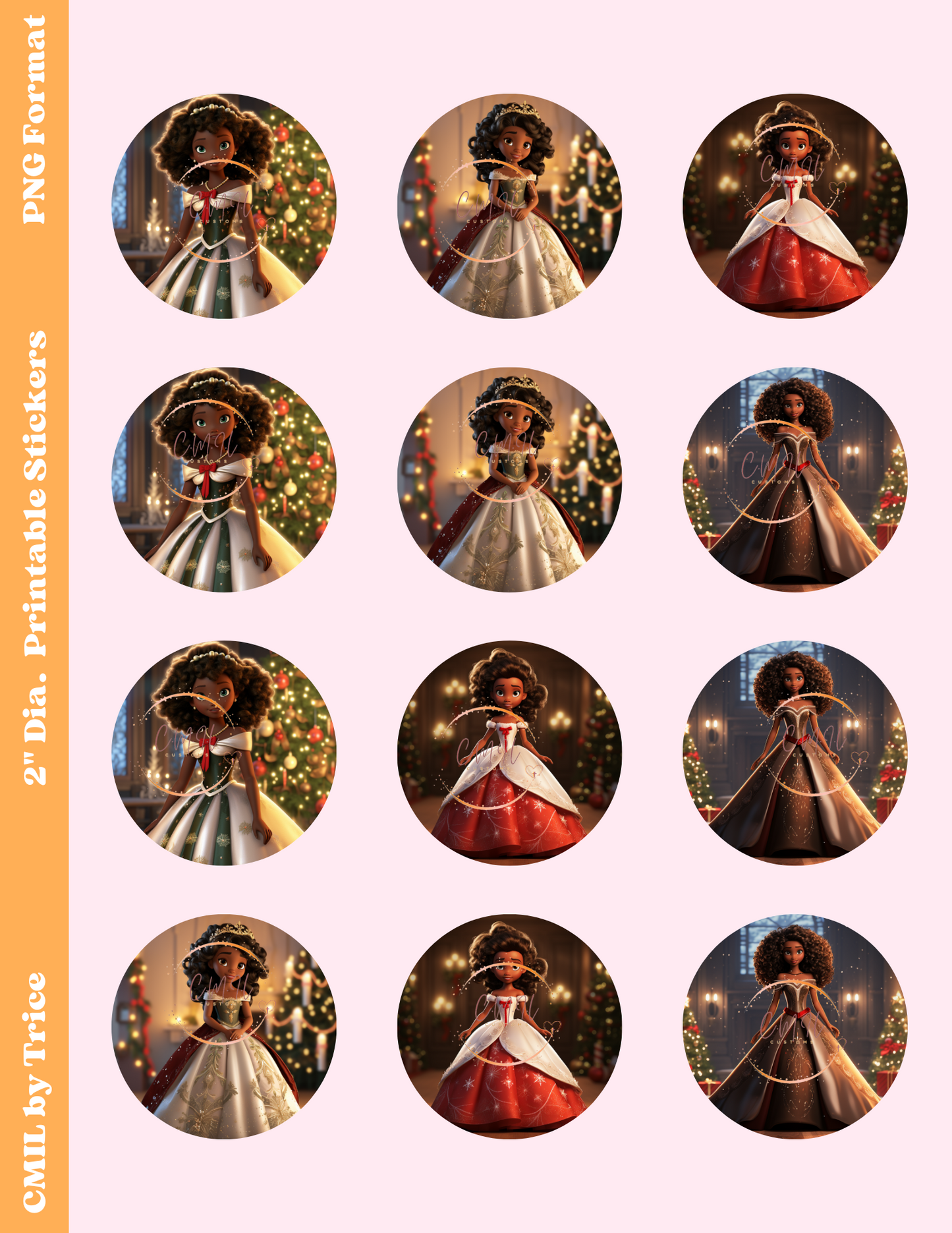 Princess Christmas Stickers II - Digital Download