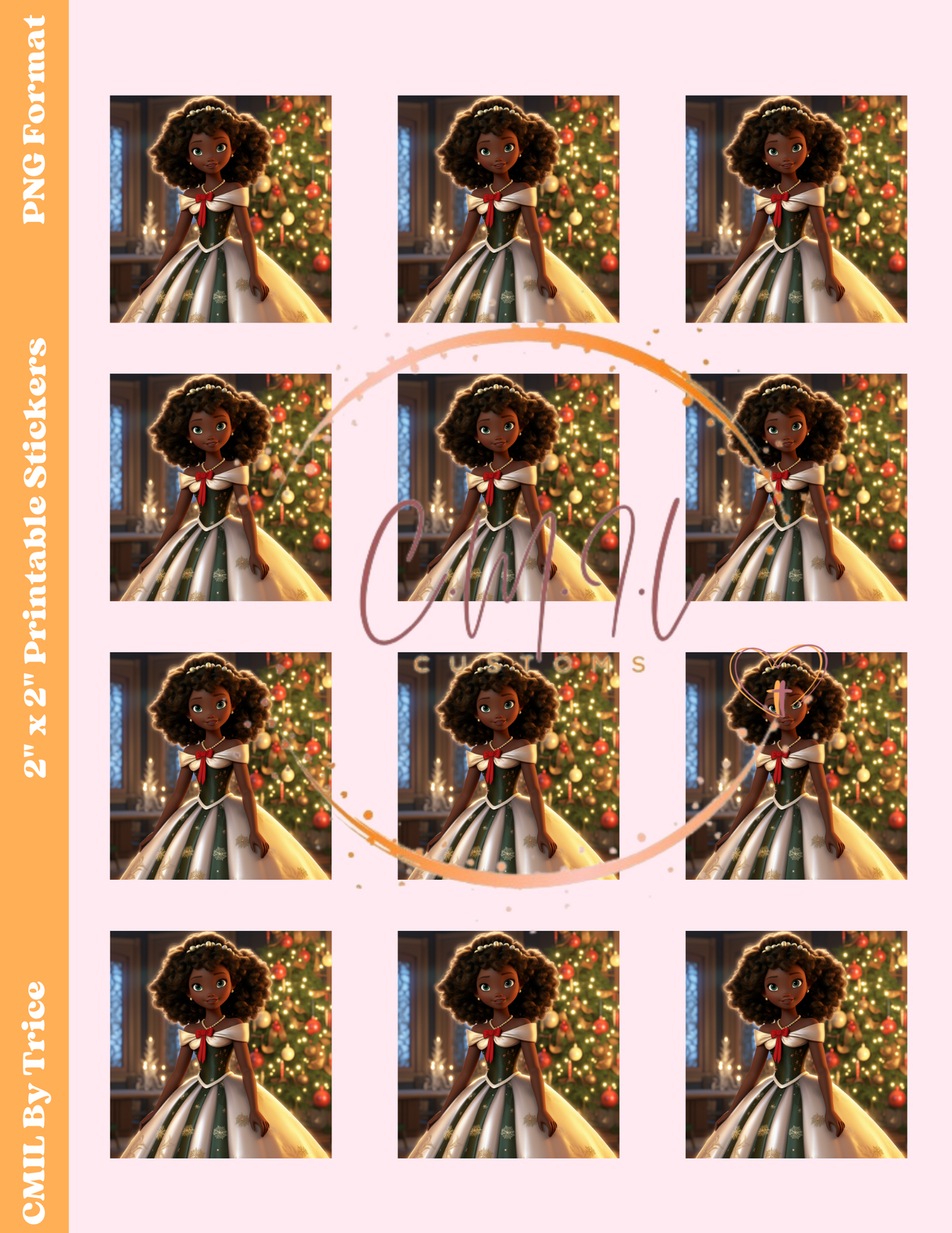Christmas Princess Ball Stickers - Digital Download