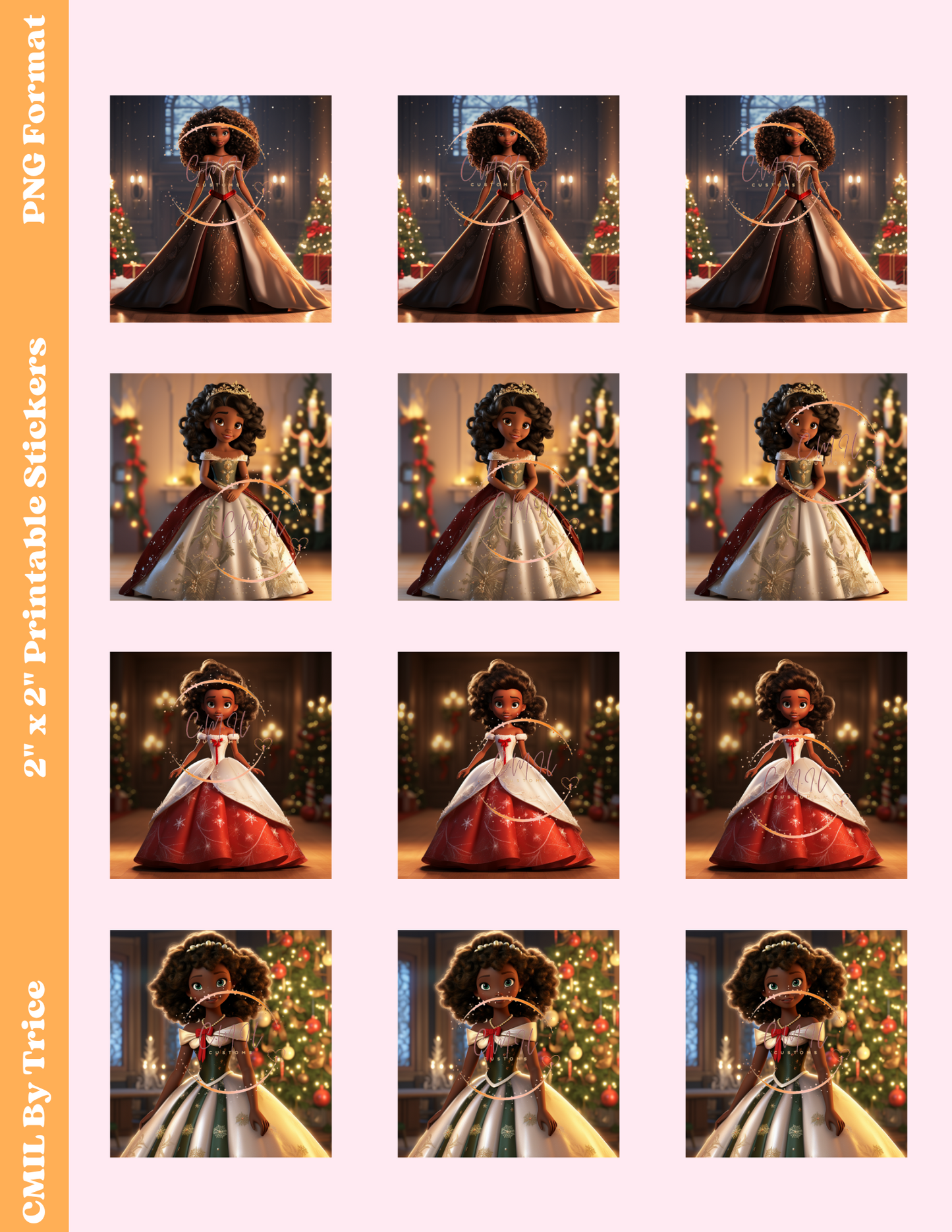 Princess Christmas Stickers II - Digital Download