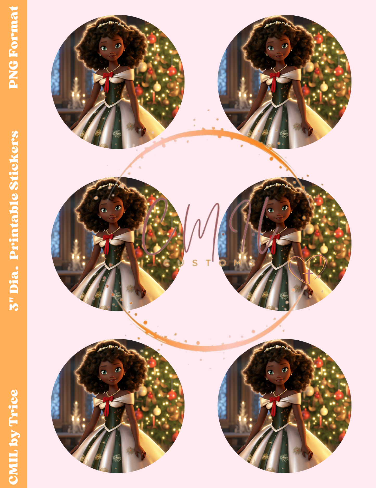 Christmas Princess Ball Stickers - Digital Download