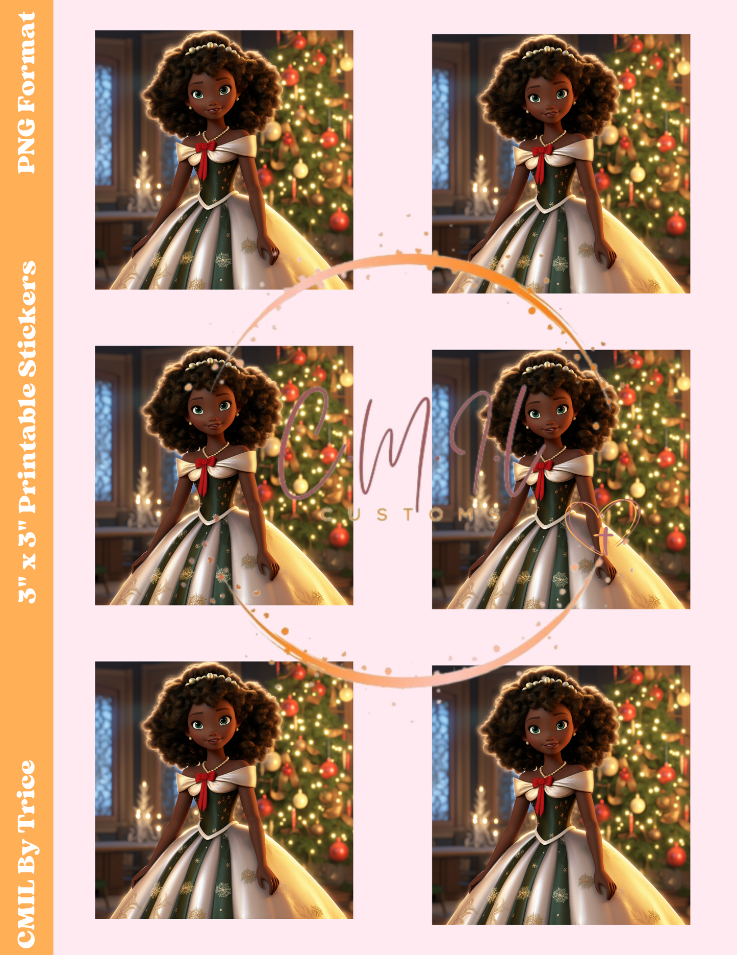 Christmas Princess Ball Stickers - Digital Download