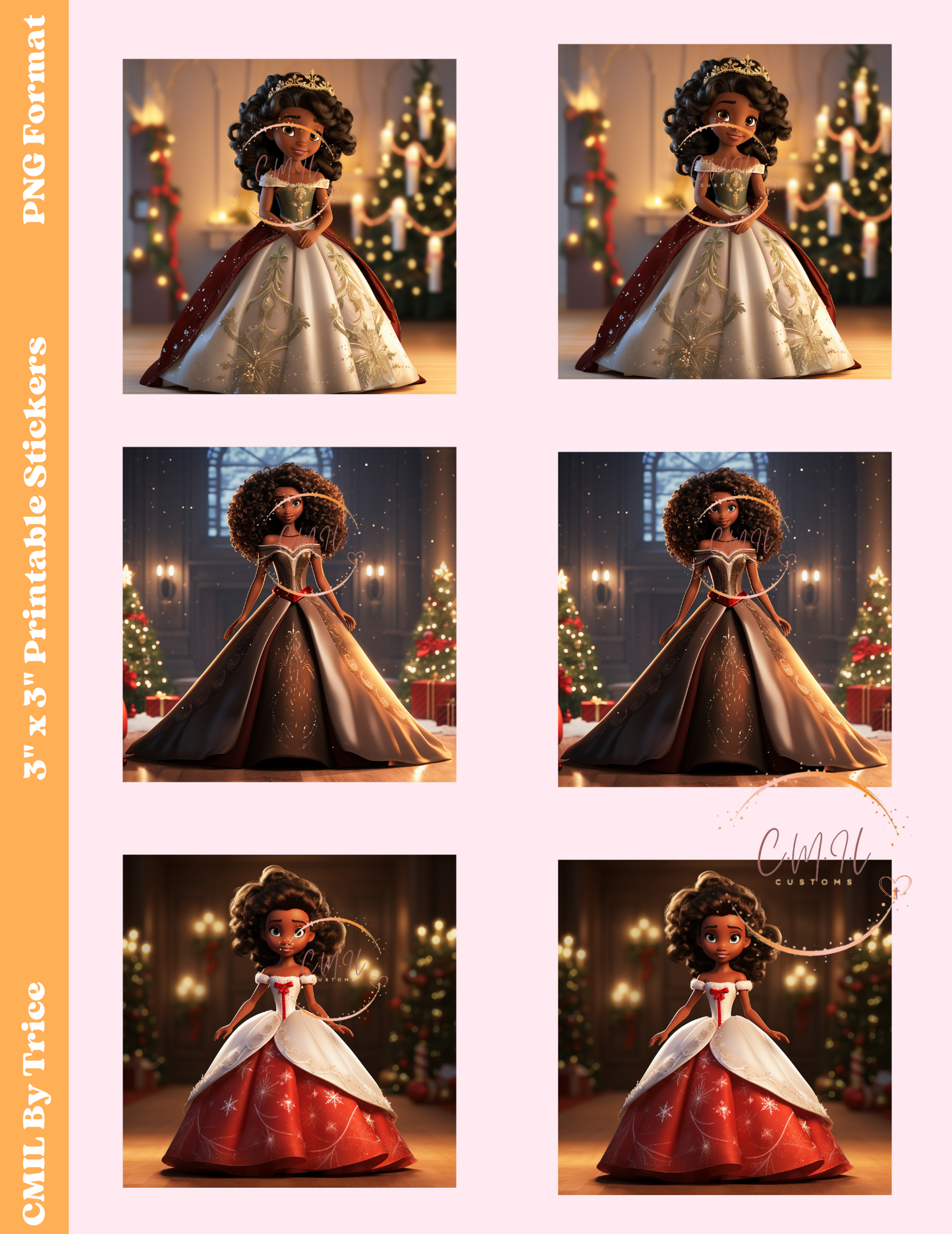 Princess Christmas Stickers II - Digital Download