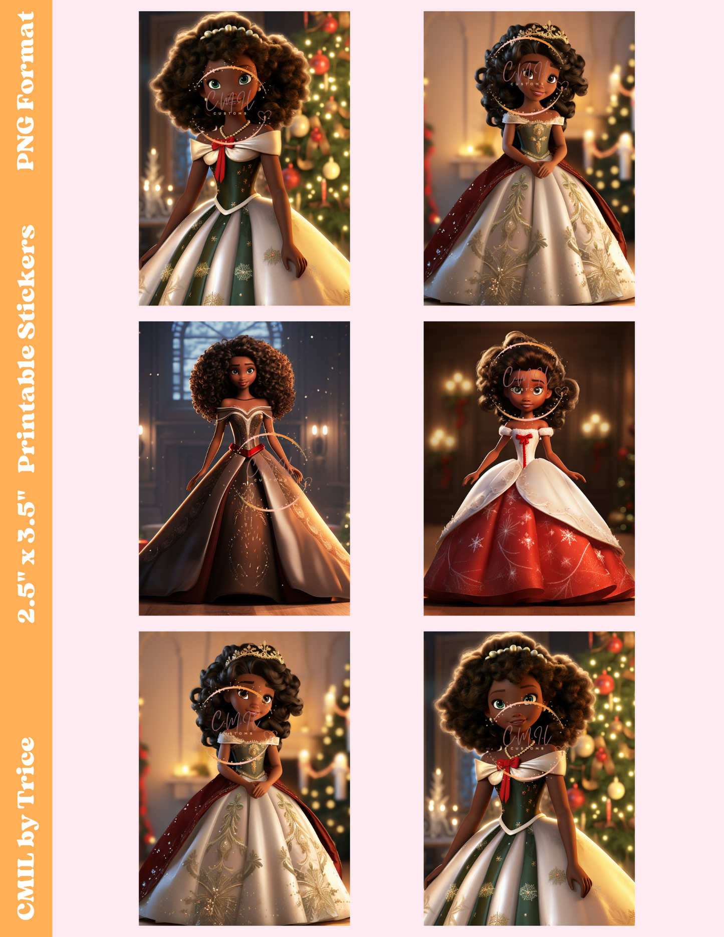 Princess Christmas Stickers II - Digital Download