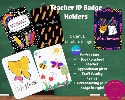 Teacher ID Badge Holder with Clear Back Pocket Template -Digital Download