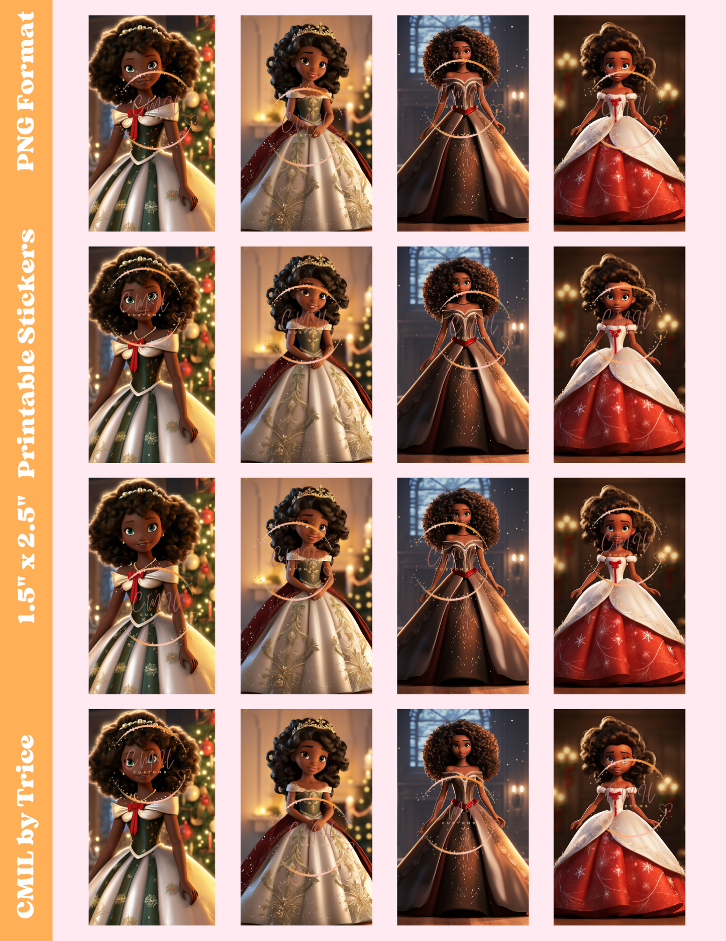 Princess Christmas Stickers II - Digital Download