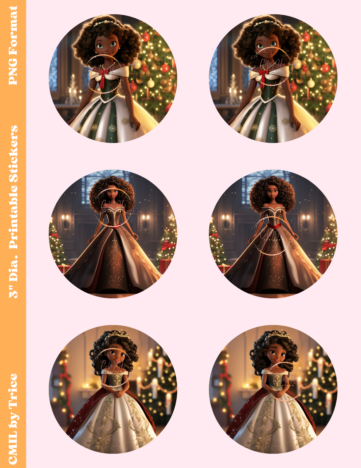 Princess Christmas Stickers II - Digital Download