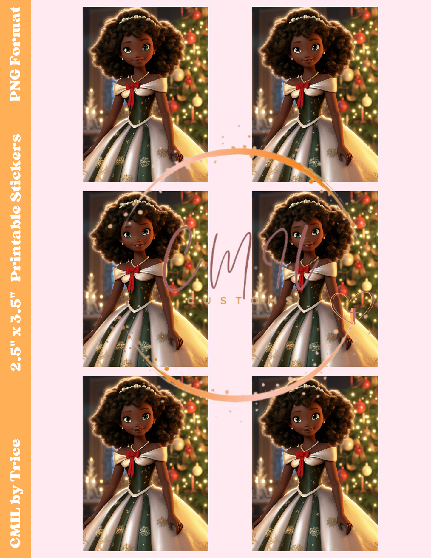 Christmas Princess Ball Stickers - Digital Download
