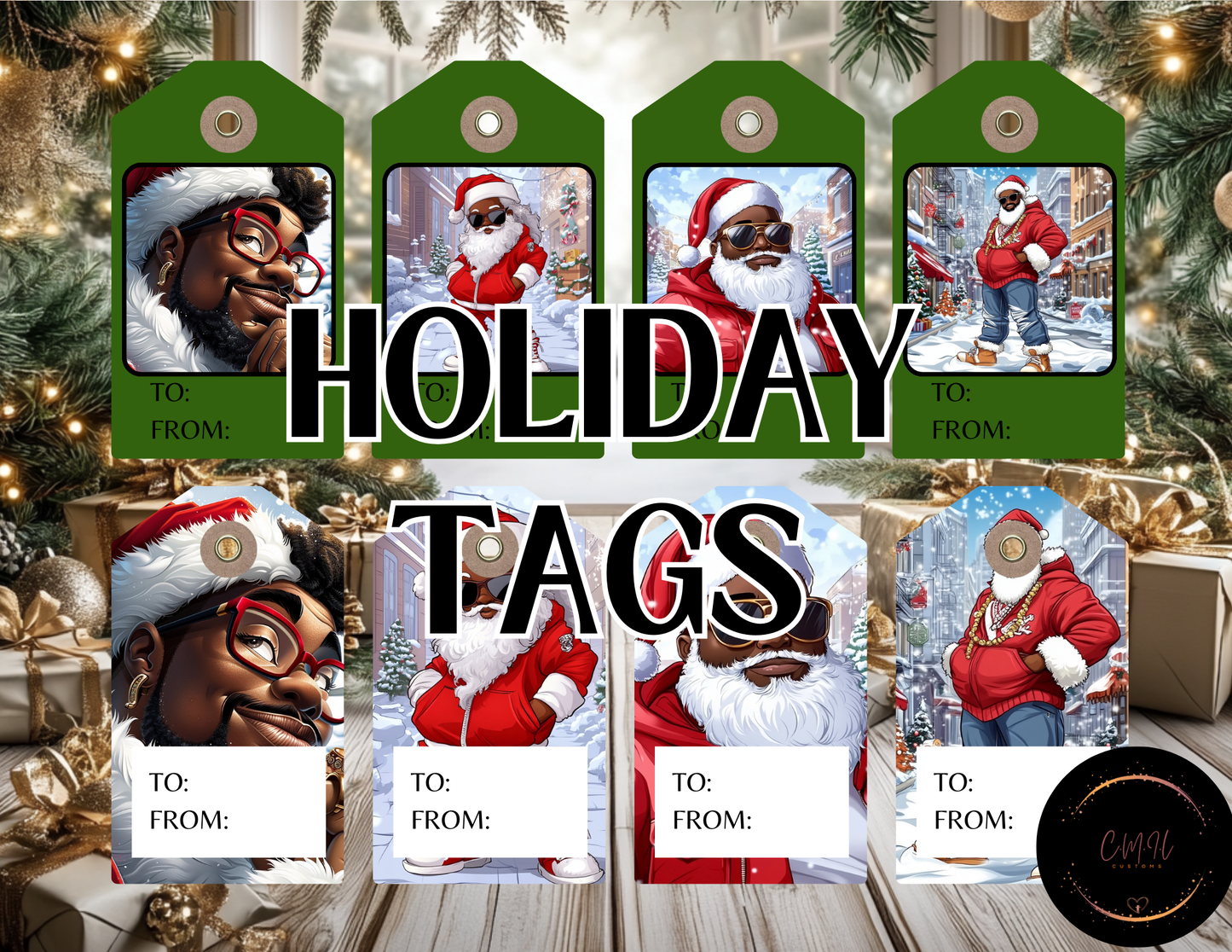 Santa Claus Holiday Tags- Digital Download