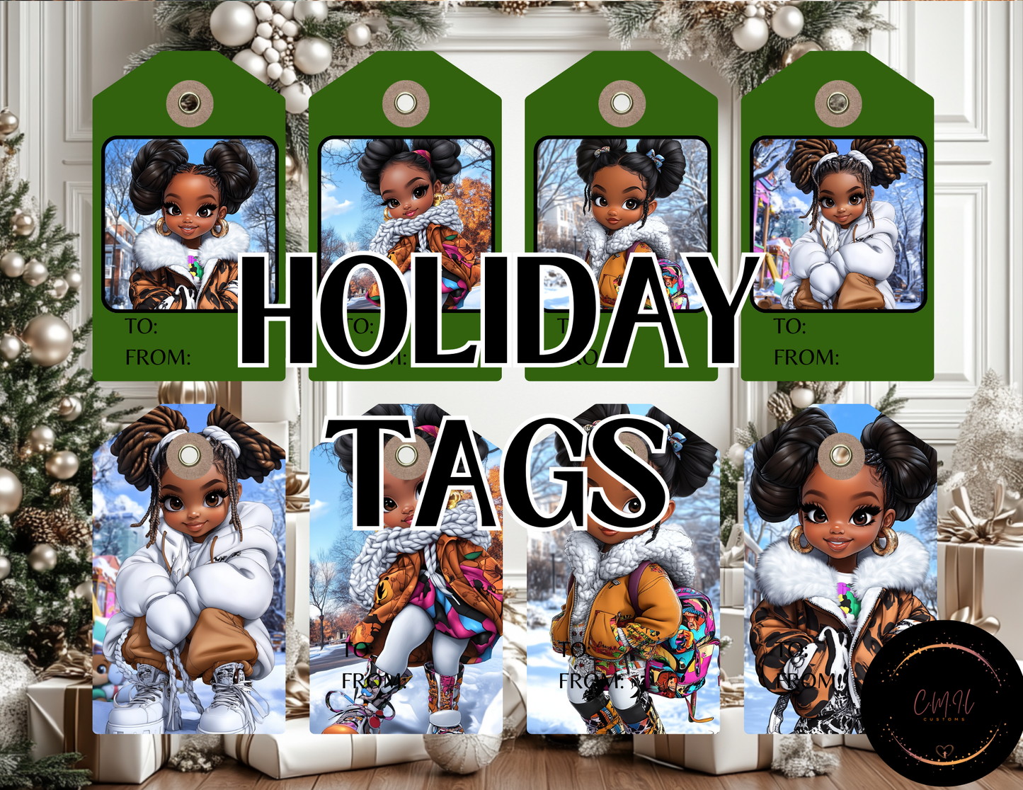 Pretty Girl Holiday Tags- Digital Download